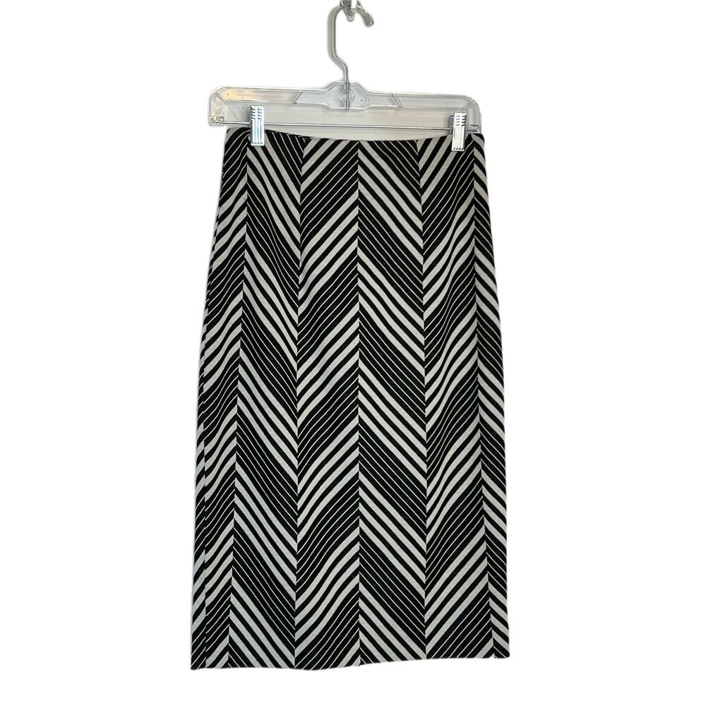 Halogen Herringbone Black & White Printed Midi Knit Pencil Skirt Career Size 4P